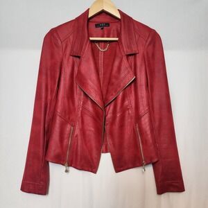 Vex Collection Red Vegan Faux Leather Moto Biker Jacket Gold Hardware Size Small